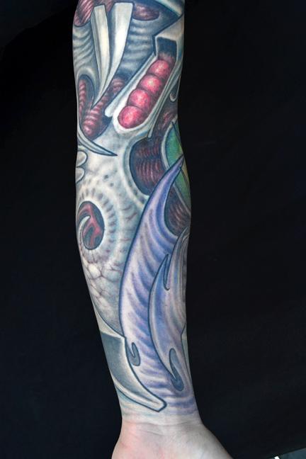 Tattoos - Blue Biomech Sleeve Tattoo detail - 62619